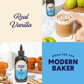 Rising Star Vanilla Bean Paste squeeze bottle used for mess-free measuring