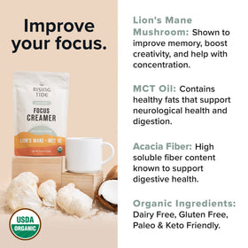 Rising Tide Creamer dairy free label signals vegan and keto compatibility