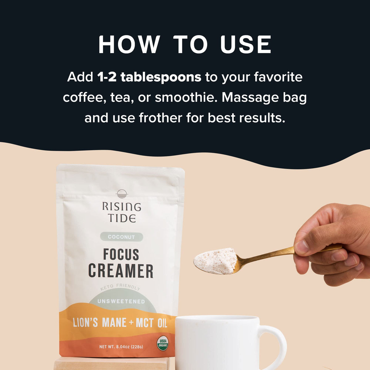Rising Tide Creamer MCT oil ingredient emphasizes energy supporting fats