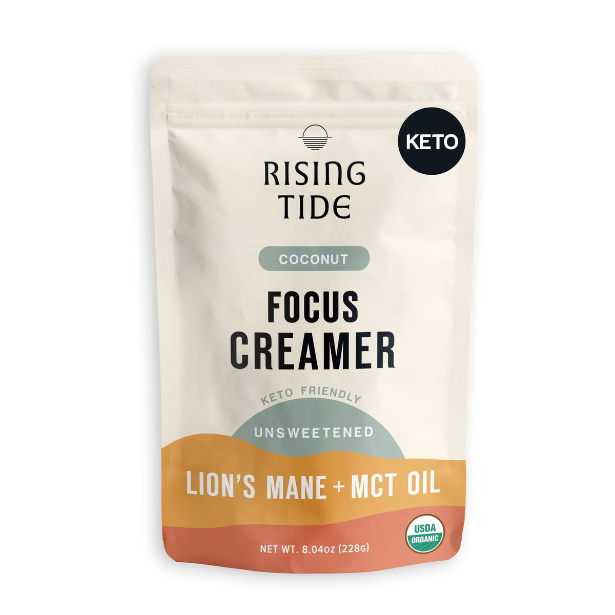 Rising Tide Creamer packaging shows a dairy free plant based cream for coffee