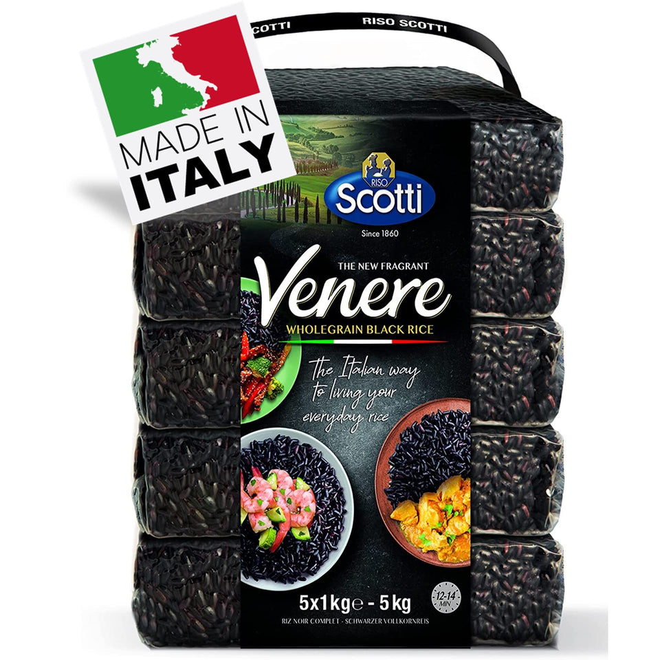 Riso Scotti Venere black rice 11lb pack, Italian quality for versatile meals.