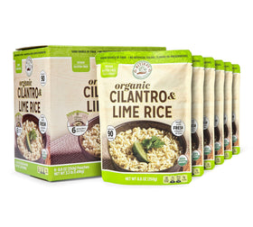Ritika’s Global Grains cilantro lime rice pack front showing organic ingredients and zesty flavor profile.