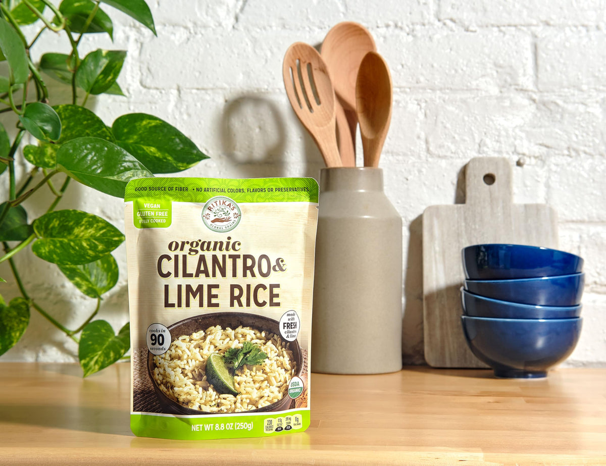 Ritika’s Global Grains ready-in-90-seconds microwave pouch for quick, convenient side dish prep.