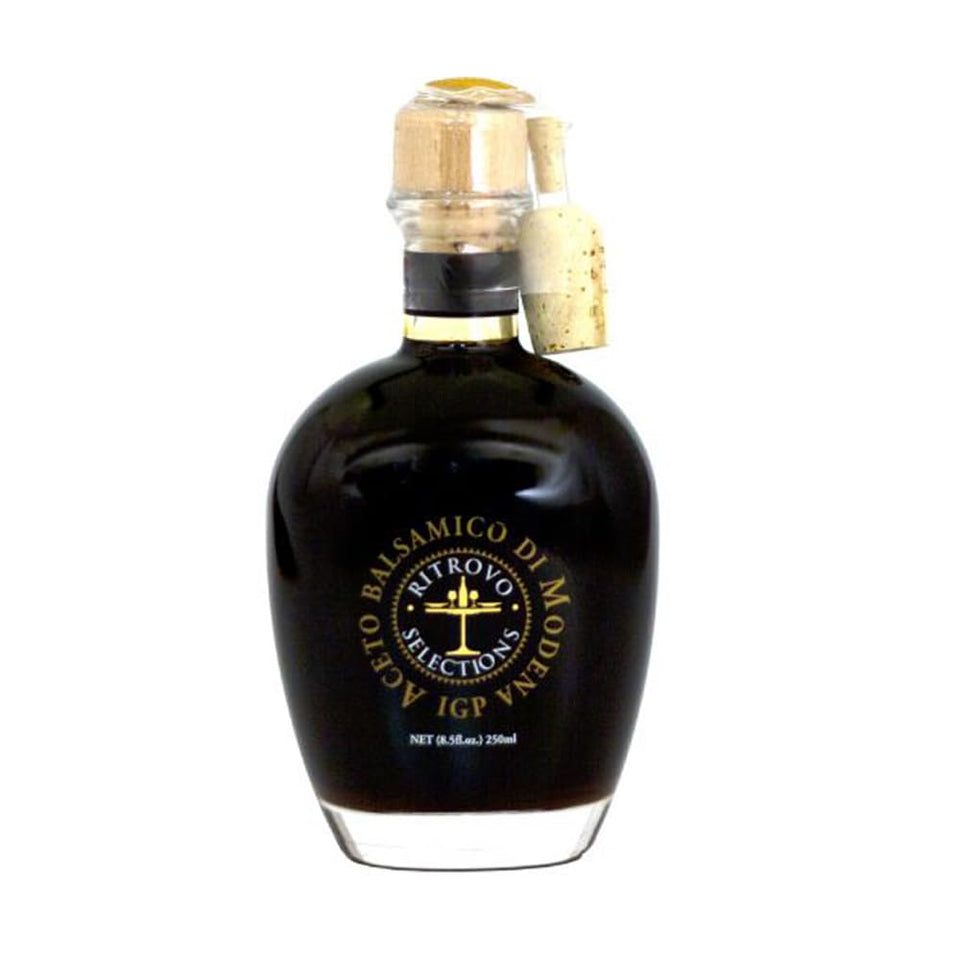 Ritrovo Selections balsamic bottle decorative on the table, elevating presentation.