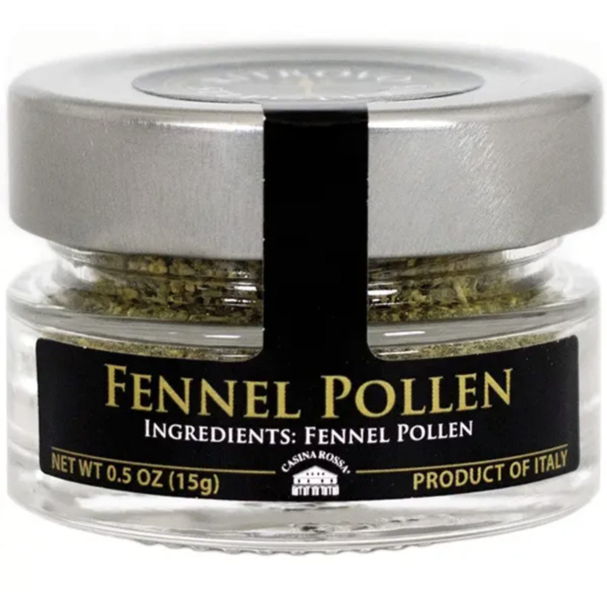 Ritrovo Selections fennel pollen jar front view boosts Italian flavor.