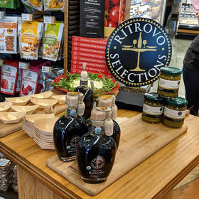 Ritrovo Selections Organic Balsamic Vinegar pour highlights a thick, balanced glaze.