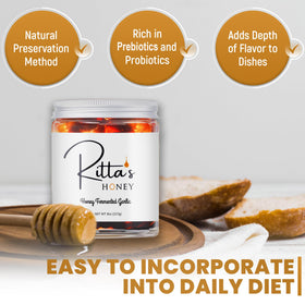 Ritta's Honey fermented garlic cloves close-up highlights bold aroma.