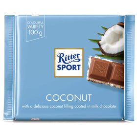 Ritter Sport Coconut bars sliced on a plate for sharing.