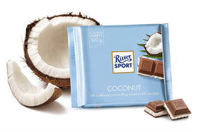 Ritter Sport Coconut chocolate served as a snack or dessert topping.
