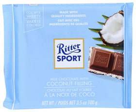 Ritter Sport Coconut packaging highlighting German origin and quality.