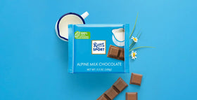 Ritter Sport Rainforest Alliance seal on packaging signals certified sustainable cocoa.