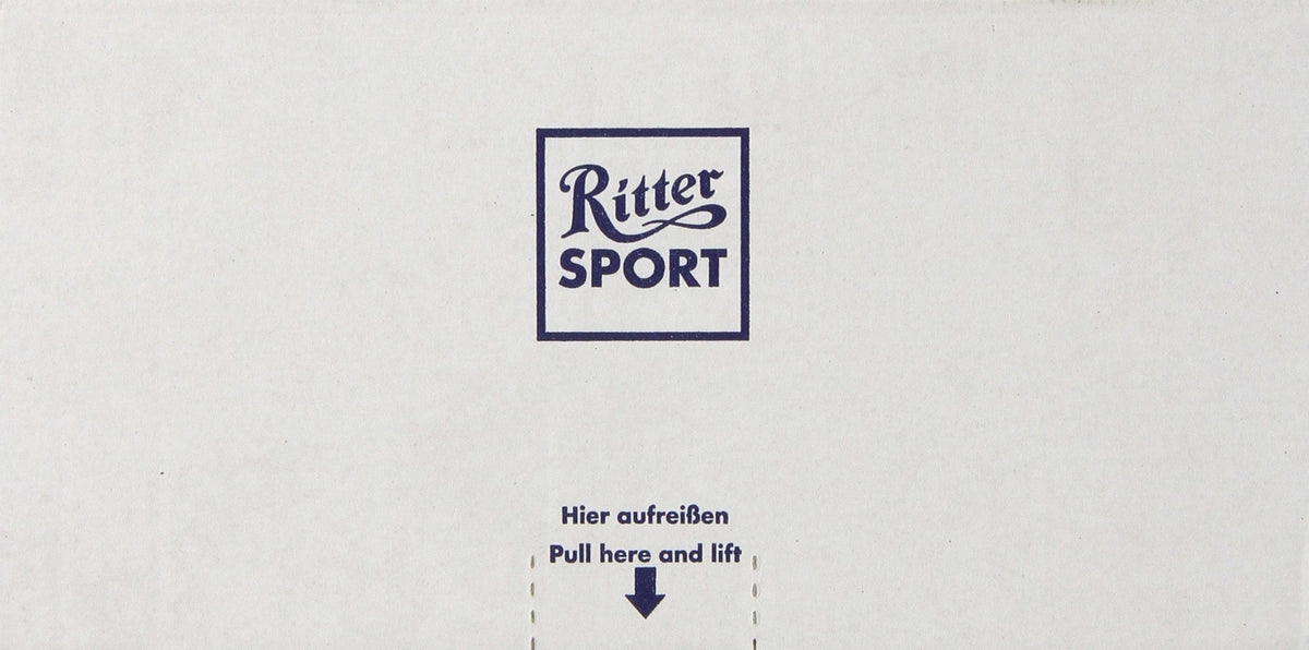 Ritter Sport white chocolate with whole hazelnuts, pack display, ideal for gifting or sharing.