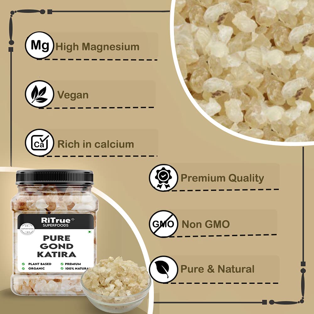 RiTrue gond katira crystals with milk, for a creamy beverage preparation.