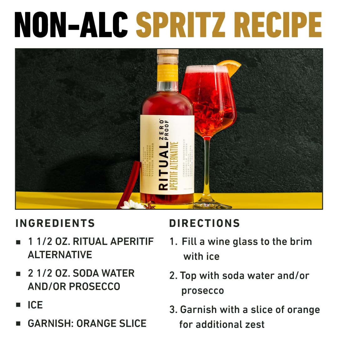 Ritual Zero-Proof aperitif daily-mocktail-idea shows versatile, alcohol-free garnish and mixer use.