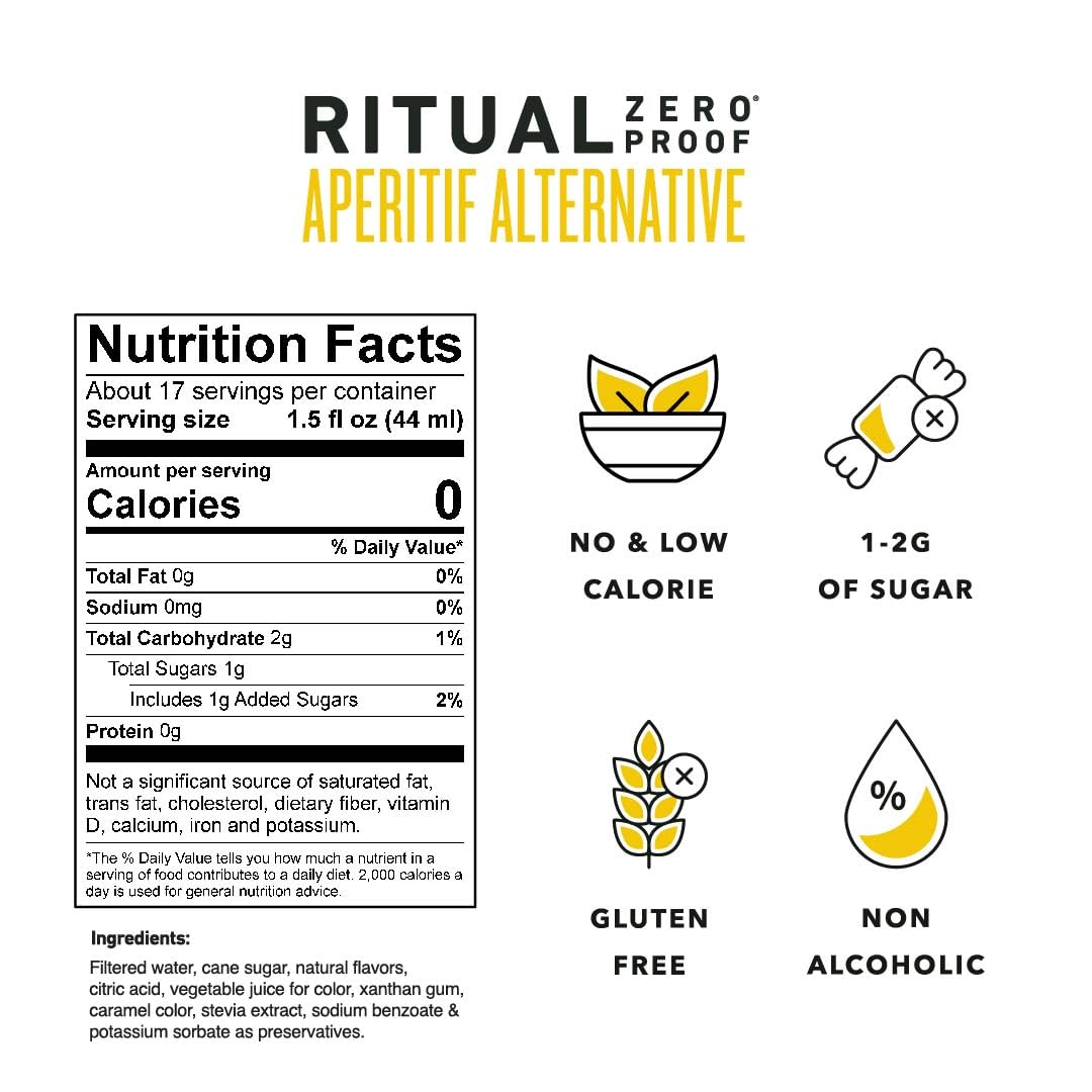 Ritual Zero-Proof aperitif spritz glass showcases a vibrant, non-alcoholic spritz for gatherings.