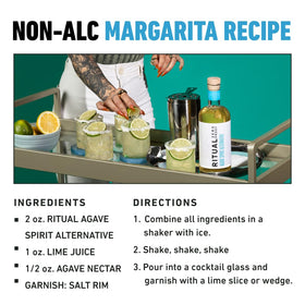 Ritual Zero-Proof bottle front label emphasizes premium, alcohol-free flavor.
