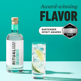 Pouring Ritual Zero-Proof gin into a glass for a refreshing mixer.