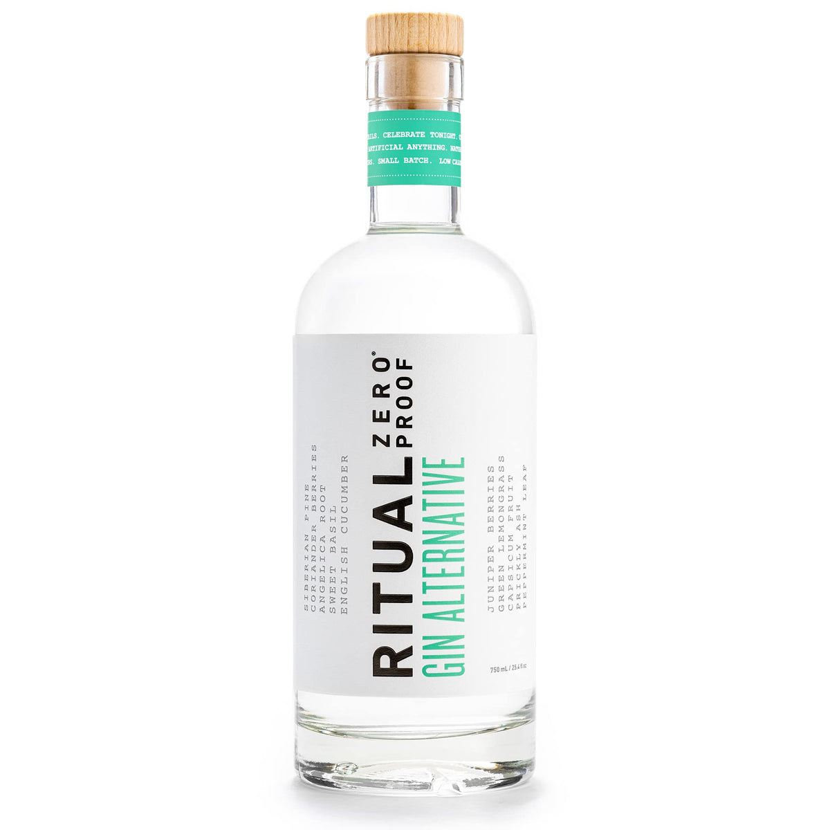 Ritual Zero-Proof non-alcoholic gin bottle on table, ideal for alcohol-free evenings.