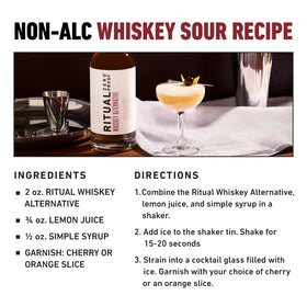 Ritual Zero-Proof label close-up highlighting award-winning flavor notes