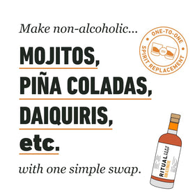 Ritual Zero Proof Rum cocktail setup invites creative, alcohol-free mixology at home.