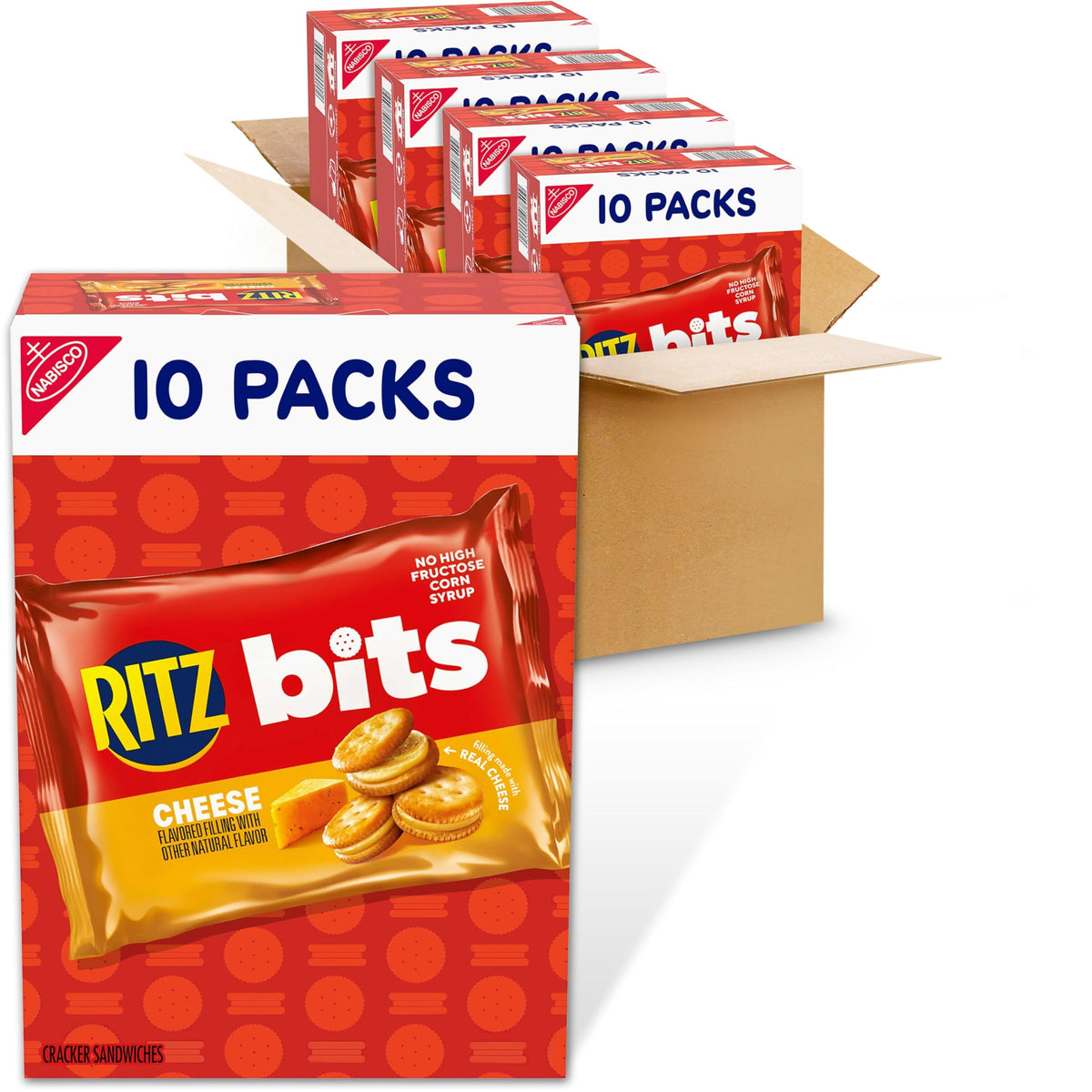 RITZ Bits Cheese Sandwich Crackers bulk four-box pack for easy stocking.