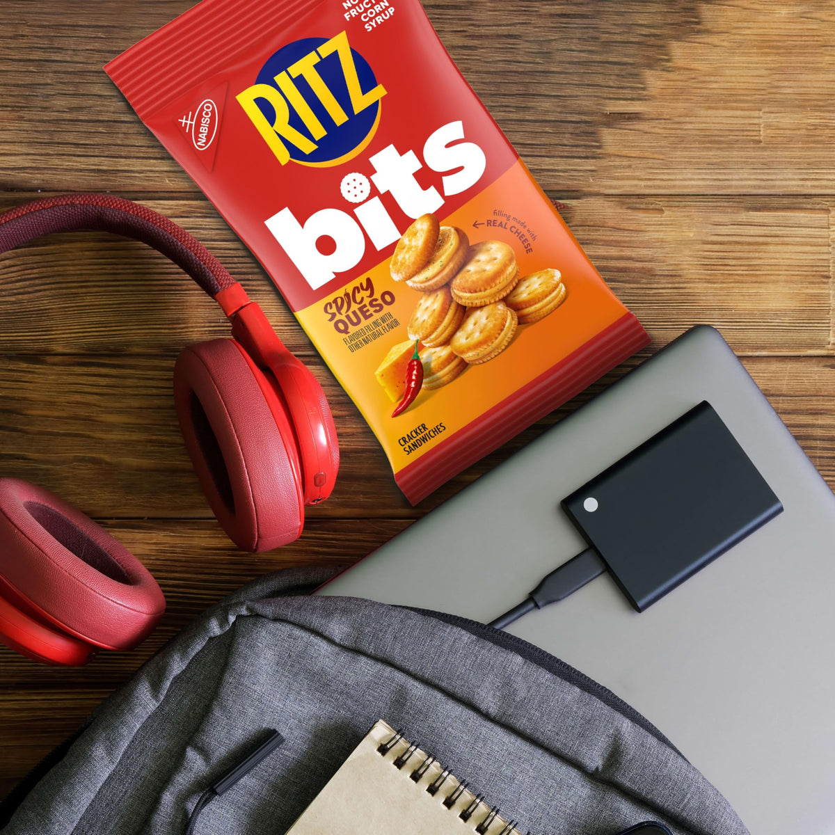 RITZ Bits on-the-go snack pack in a backpack.