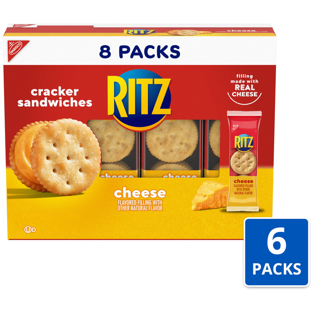 Ritz Cheese Sandwich Crackers individual wrappers highlight portable portions.