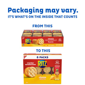 Ritz Cheese Sandwich Crackers six-pack per pack ideal for school lunches.