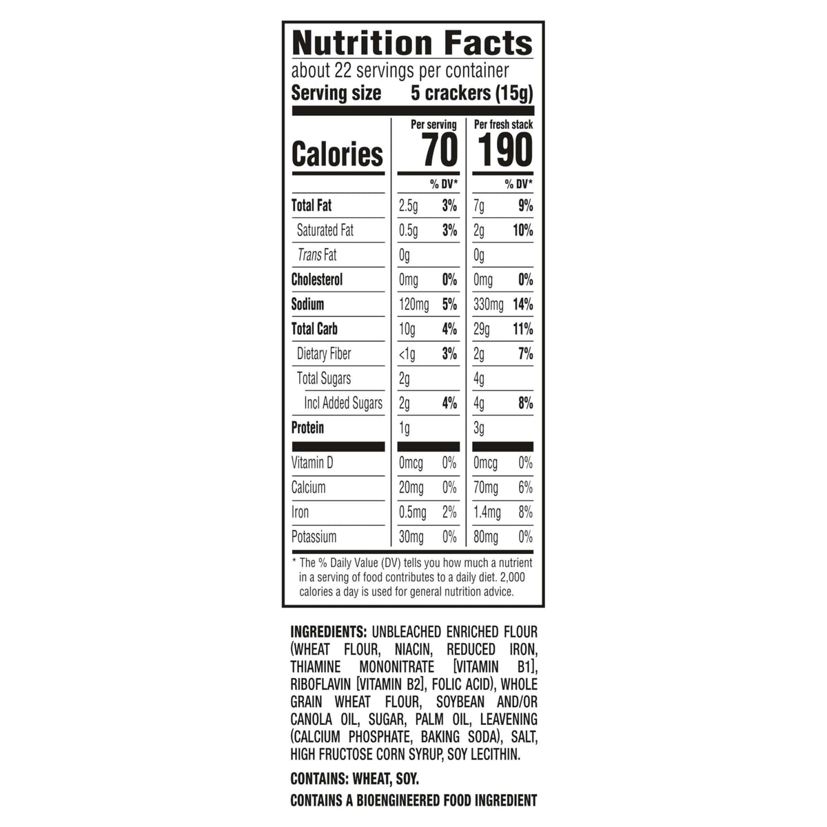 Eight individual cracker stacks per box help maintain freshness and portability