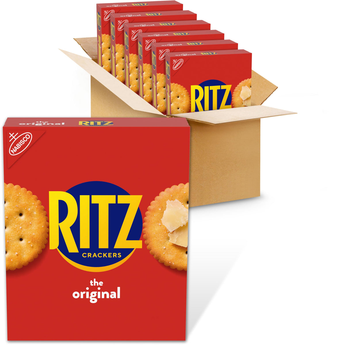 Ritz Original Crackers bulk packaging closeup shows fresh, buttery crunch for sharing.