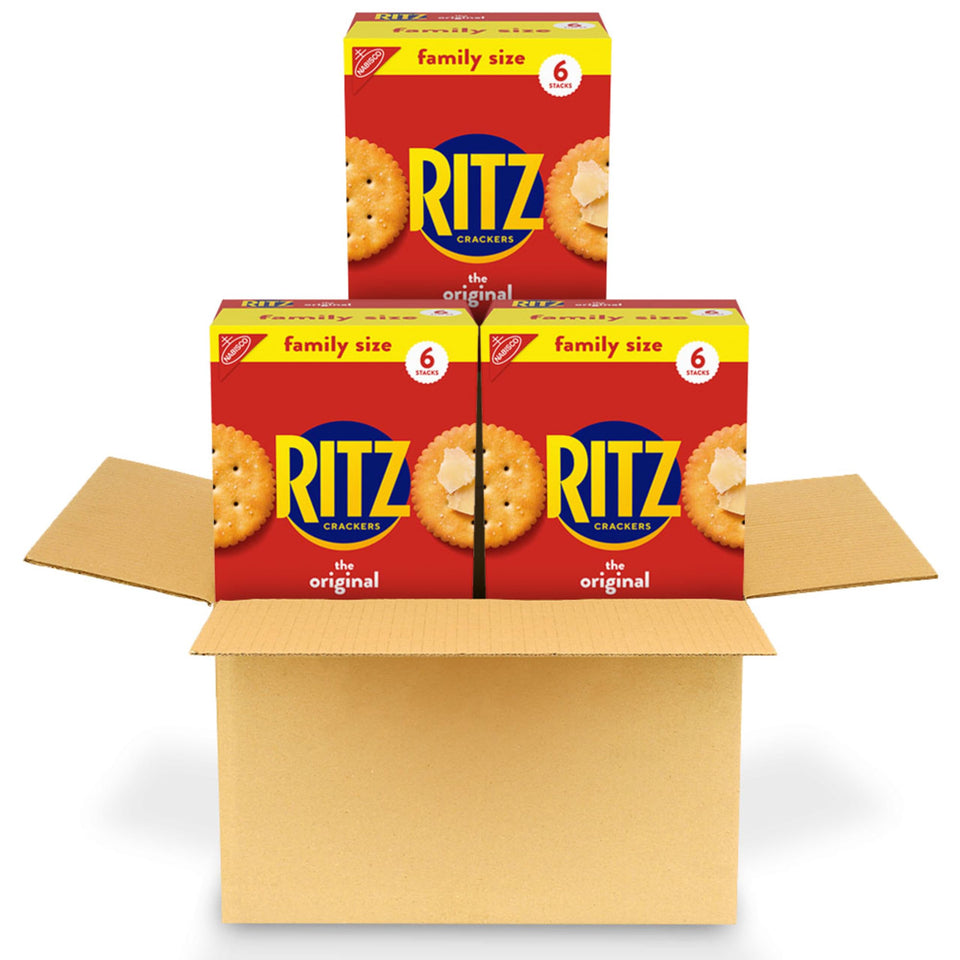 RITZ Original Crackers boxed in a 3-box family pack, ideal for sharing