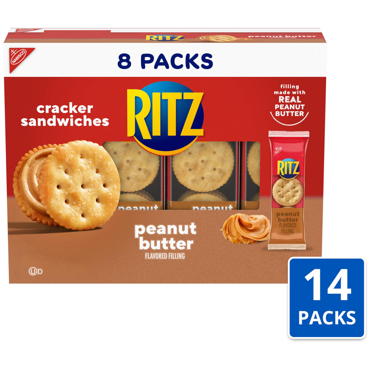 RITZ Peanut Butter Filling close-up inside crackers, creamy texture.