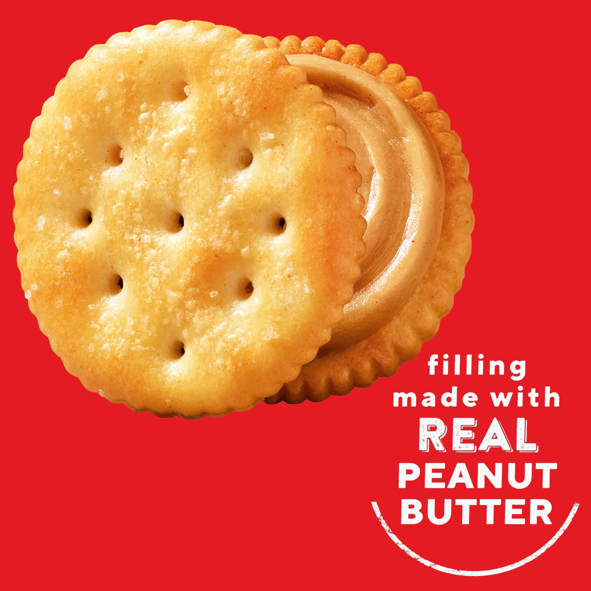 Crispy round crackers paired with creamy peanut butter provide a lightly salty, satisfying bite.