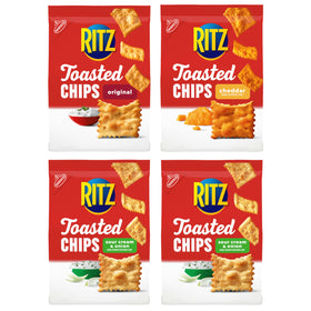 RITZ Toasted Chips sour cream and onion bag with savory, lighter-fat snacking.