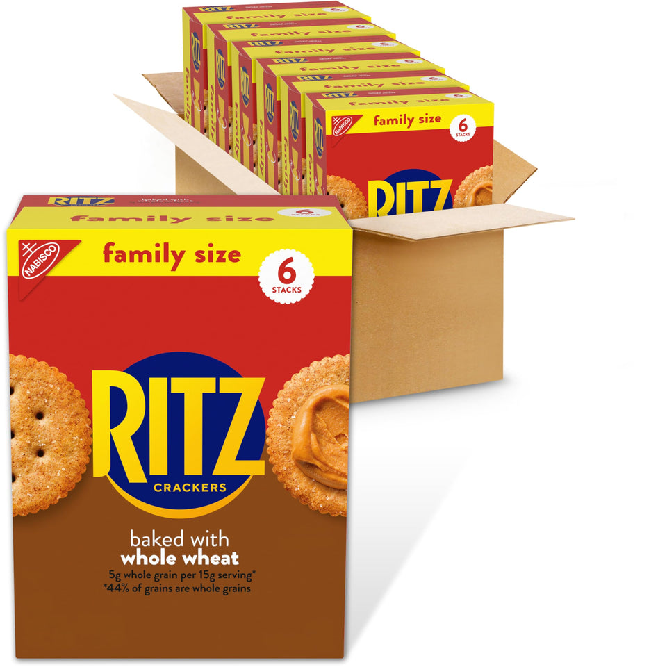 Ritz Whole Wheat Crackers box front for bulk family-size snacking