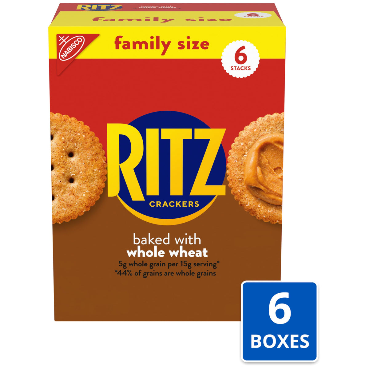 Ritz Whole Wheat Crackers six-pack bulk box detail for easy storage