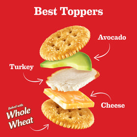 Ritz Whole Wheat Crackers arranged with toppings on a plate