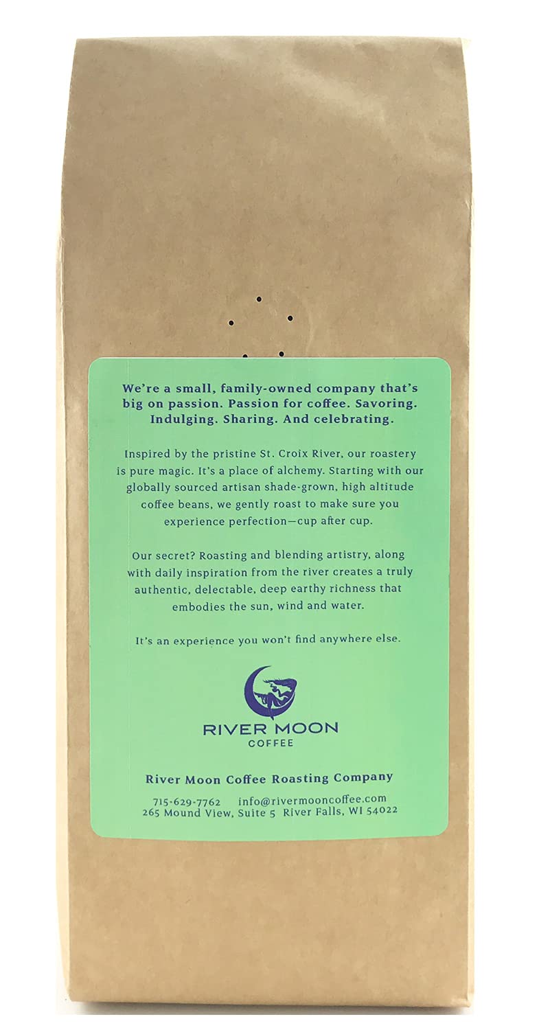 River Moon Kona Waves ground coffee bag, ready for drip, pour-over, or French press brewing.