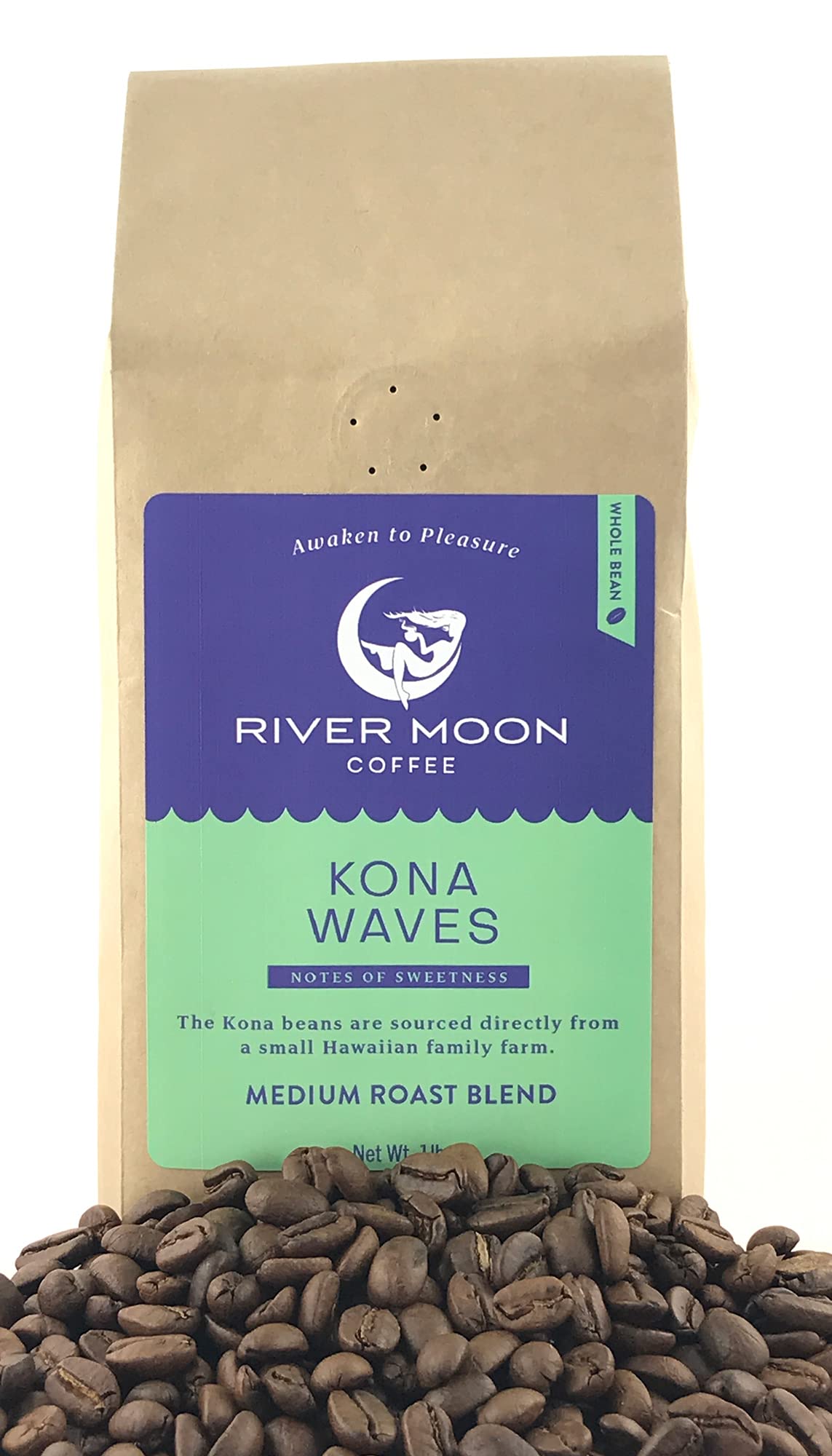 River Moon Kona Waves Kona Earth Farm source emphasizes sustainable farming and local sourcing.