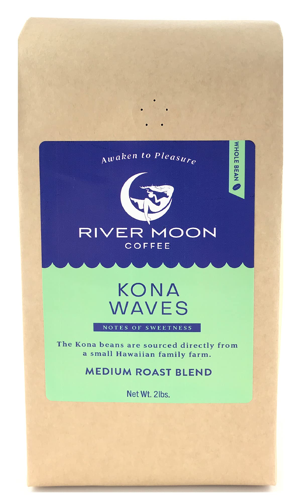 River Moon Kona Waves whole bean ready for a smooth morning brew