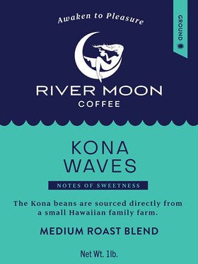 River Moon Roasting Company bag on counter reflects family-owned passion for coffee.