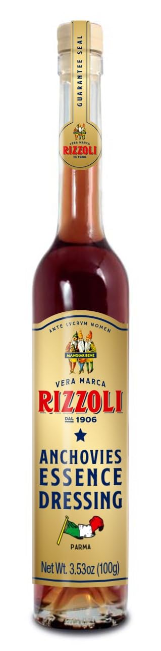 Rizzoli Anchovy Extract bottle front view hinting at authentic Italian umami for quick sauces.