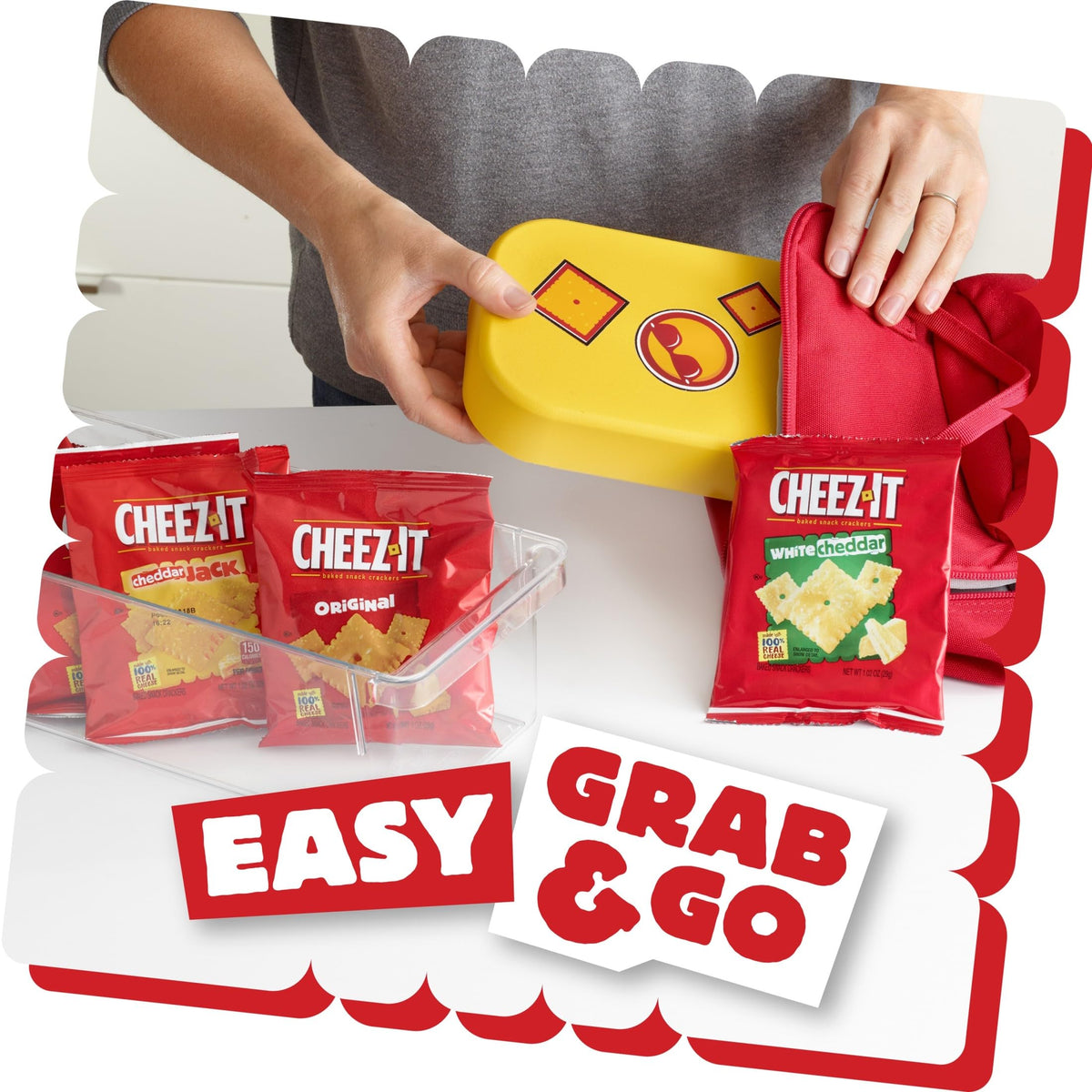 Road-trip family snacks in Pringles cups and Cheez-It pouches