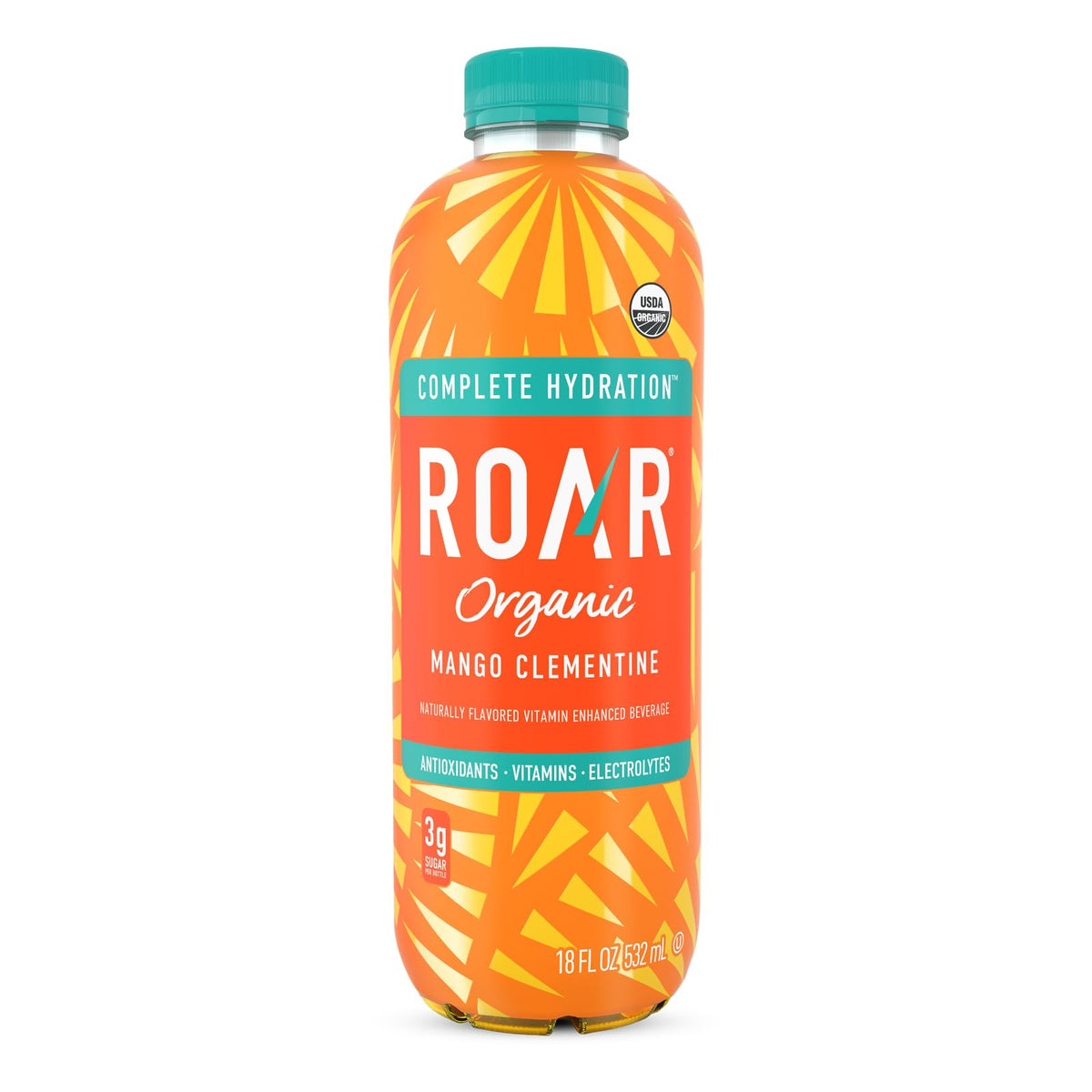 ROAR Complete Hydration Cucumber Watermelon bottle suggests refreshing, low-sugar hydration for workouts.
