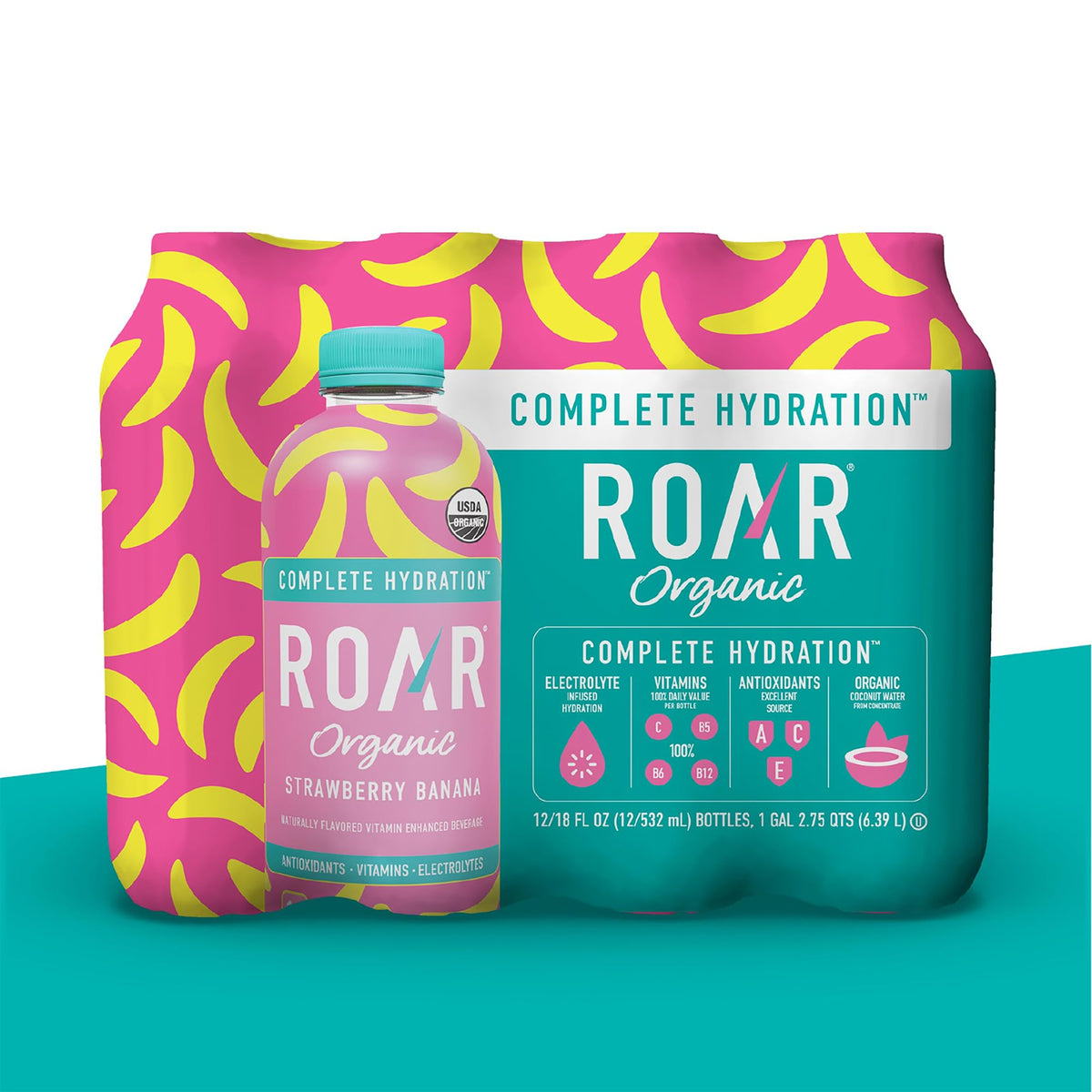 ROAR Complete Hydration glass with ice demonstrates a refreshing, low-calorie flavor