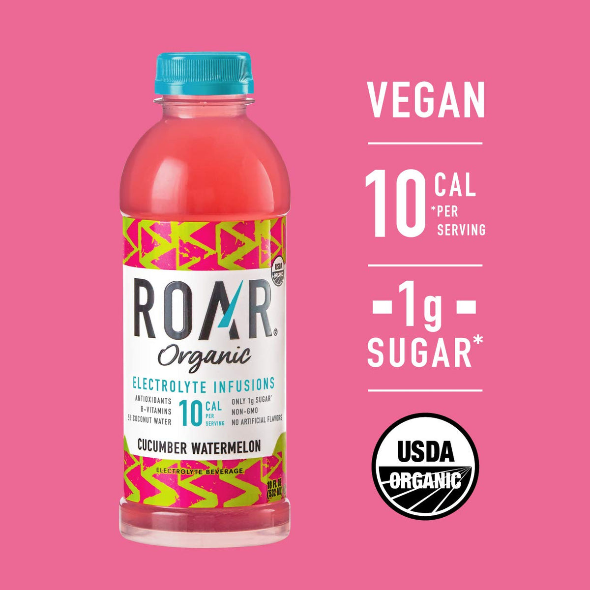 Roar Complete Hydration organic coconut-water base provides electrolytes and clean hydration