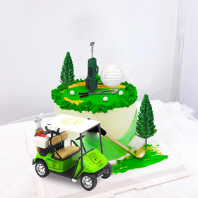 Roaring Good Time felt trees decorate the cake with a green landscape vibe