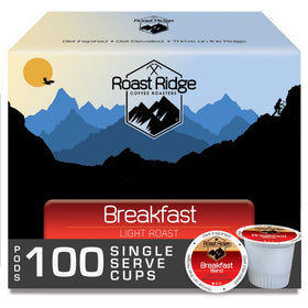 Roast Ridge Breakfast Blend K-Cup pod with inviting aroma for a bright morning.