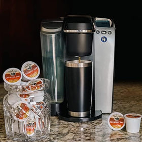 Steaming cup of Roast Ridge Cinnamon Swirl with inviting aroma