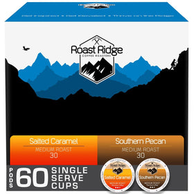Roast Ridge Salted Caramel K-Cup pod, rich aroma and indulgent flavor, great for cozy mornings.